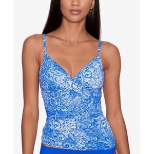 Ralph Lauren Artisanal Woodblock Surplice Camikini Swim Top blue/white 6